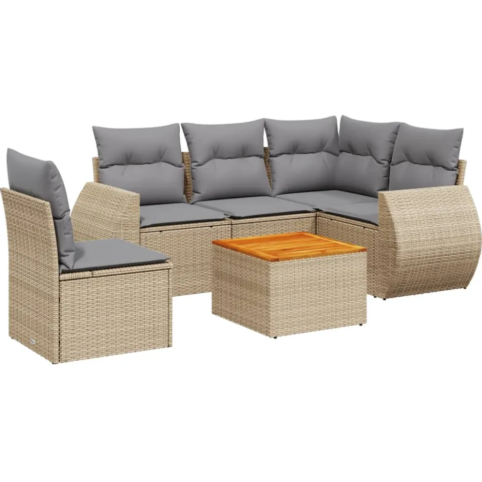 vidaXL 6-delige Loungeset met kussens poly rattan beige, foto 3