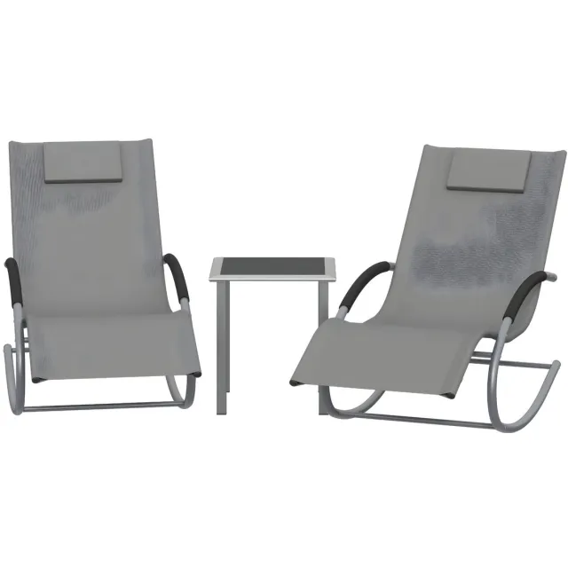Happiq Set van 3 schommel-loungestoelen - met 2 loungestoelen en 1 bijzettafel - sneldrogende stof en ijzeren frame - Grijs Gray