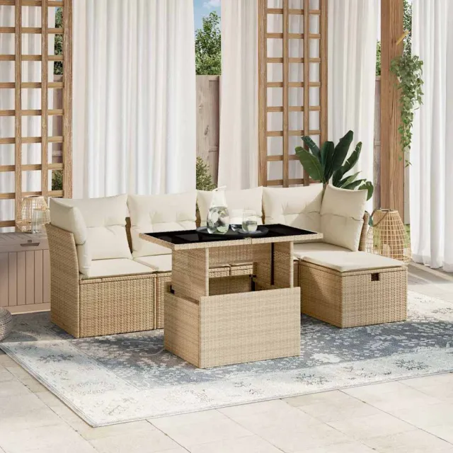 vidaXL 6-delige Loungeset met kussens poly rattan beige, foto 2