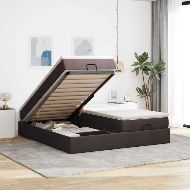 vidaXL Ottoman bed met matrassen 200x200cm stof donkerbruin bruin