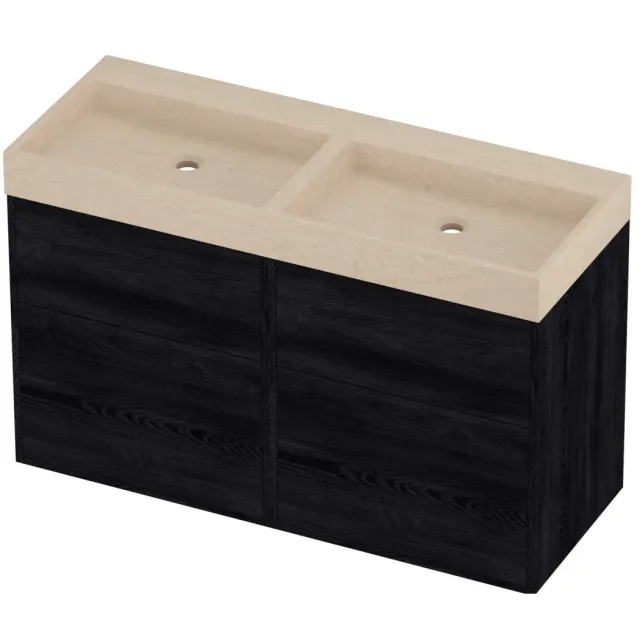 Proline Evoli Badmeubelset Hardsteen Loft Zonder Gat 120x46x75 cm Sand Stone Black Oak Eiken