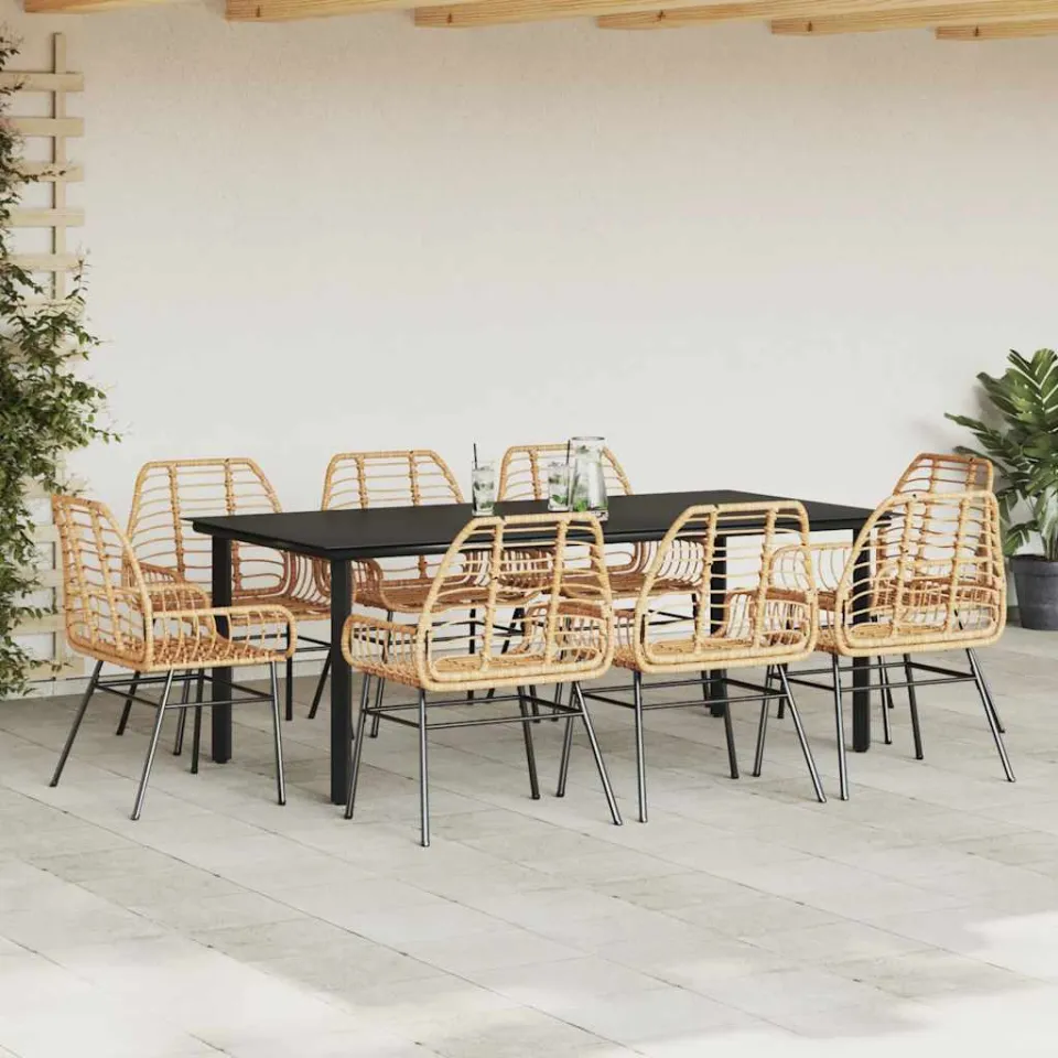 vidaXL 9-delige Tuinset poly rattan glas bruin, foto 2