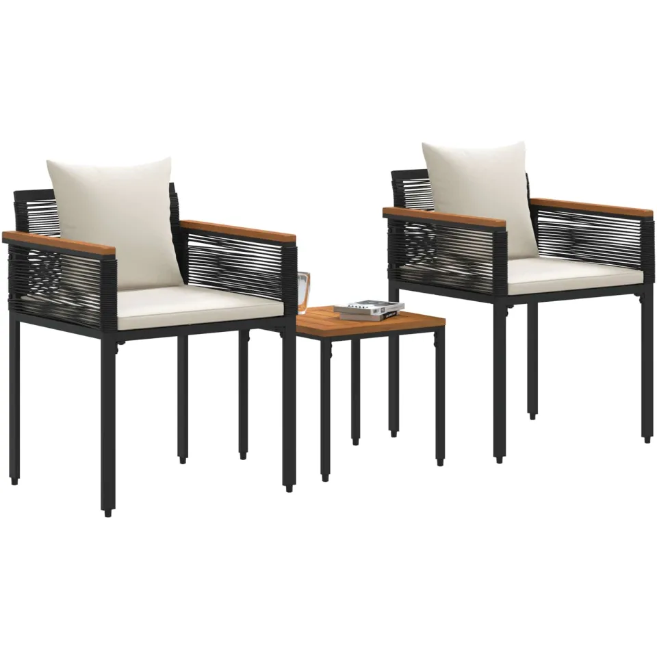 vidaXL Buitenmeubelset met kussen Zwart en Cream Wit poly rattan