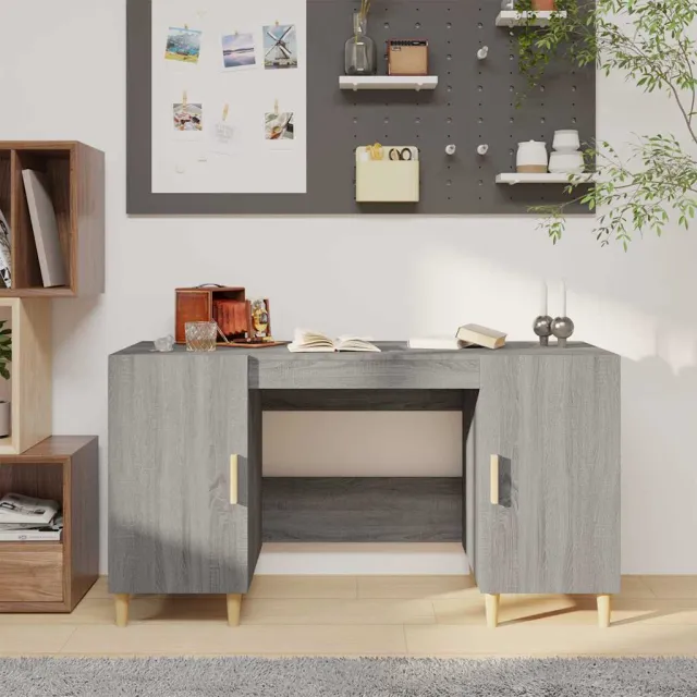 vidaXL Bureau 140x50x75 cm bewerkt hout grijs sonoma eikenkleurig, foto 2