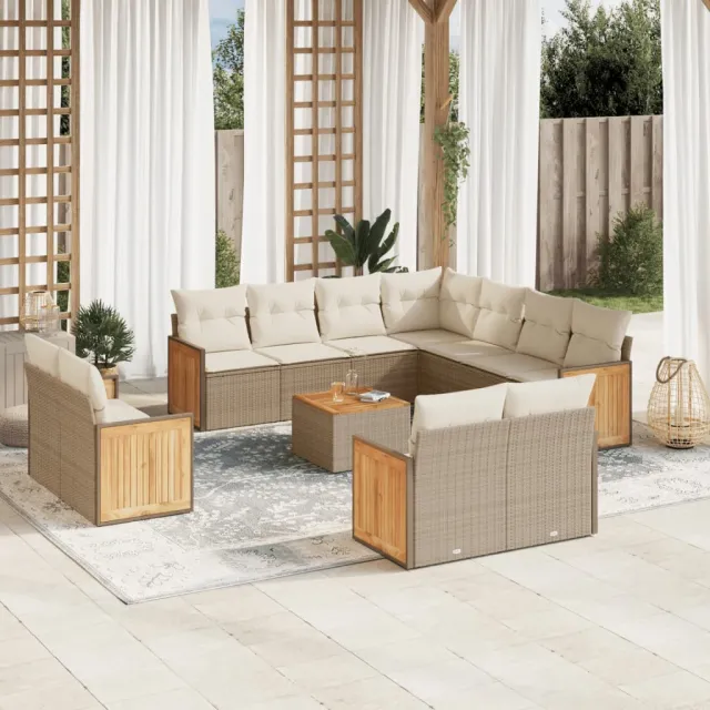 vidaXL 12-delige Loungeset met kussens poly rattan beige, foto 2