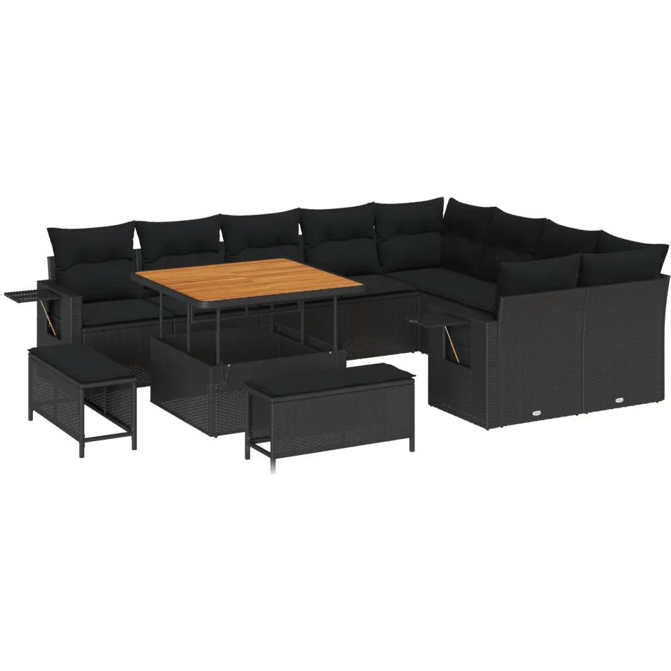 vidaXL Tuinbankenset 12 st Zwart poly rattan