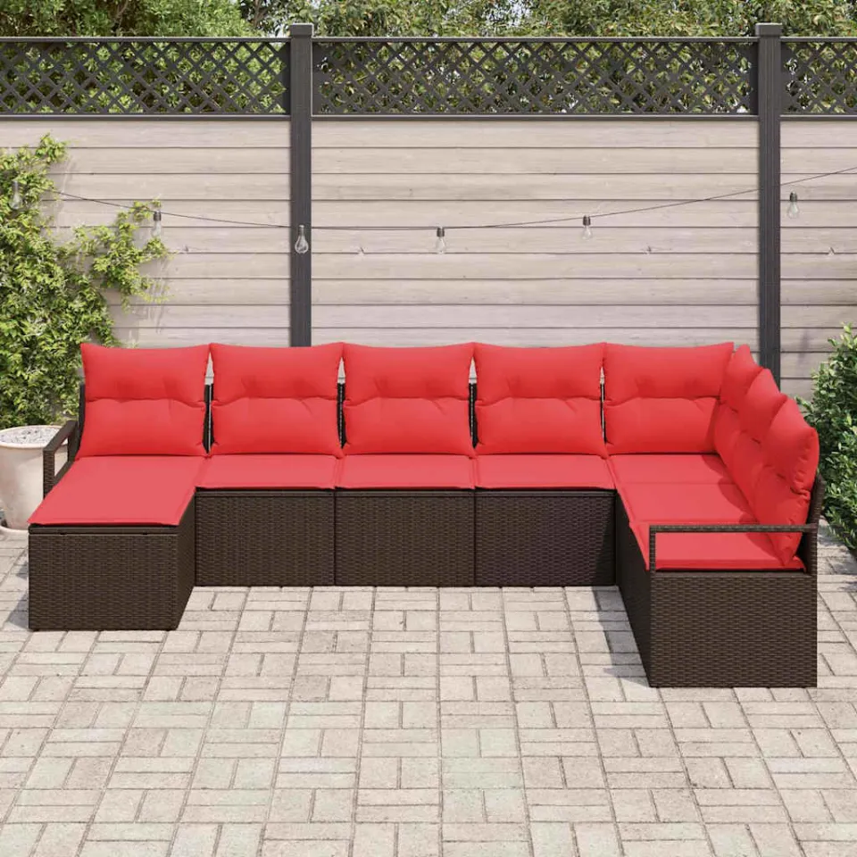 vidaXL Bankstel 8 st Bruin en Rood poly rattan, foto 3