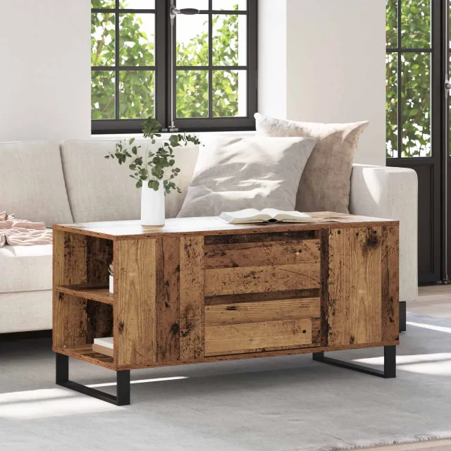 vidaXL Salontafel Oud Hout 102 x 44,5 x 50 cm Bewerkt hout bruin, foto 2