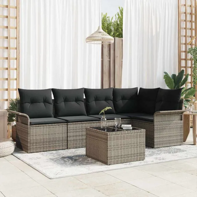 vidaXL Tuin Sofa Set 6 st Grijs poly rattan