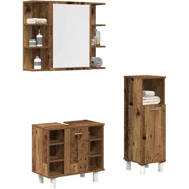vidaXL 3-delige Badkamermeubelset bewerkt hout oud houtkleurig Bruin