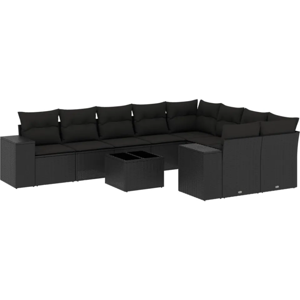vidaXL 10-delige Loungeset met kussens poly rattan zwart