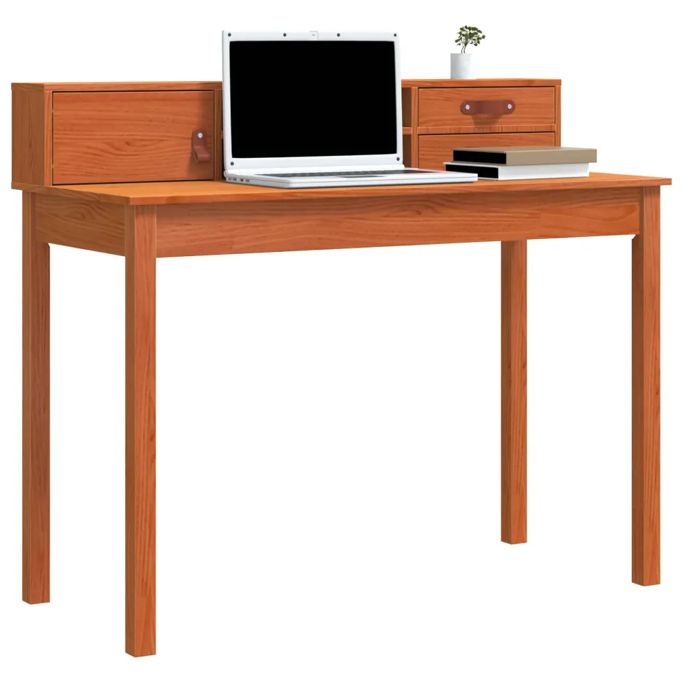vidaXL Bureau met lade Wasbruin 110 x 50 x 93 cm Massief Grenen Hout