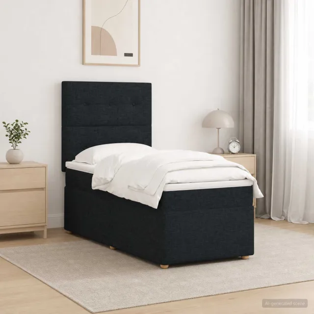 vidaXL LED Boxspring Bed met Matras Zwart 90 x 200 cm Stof