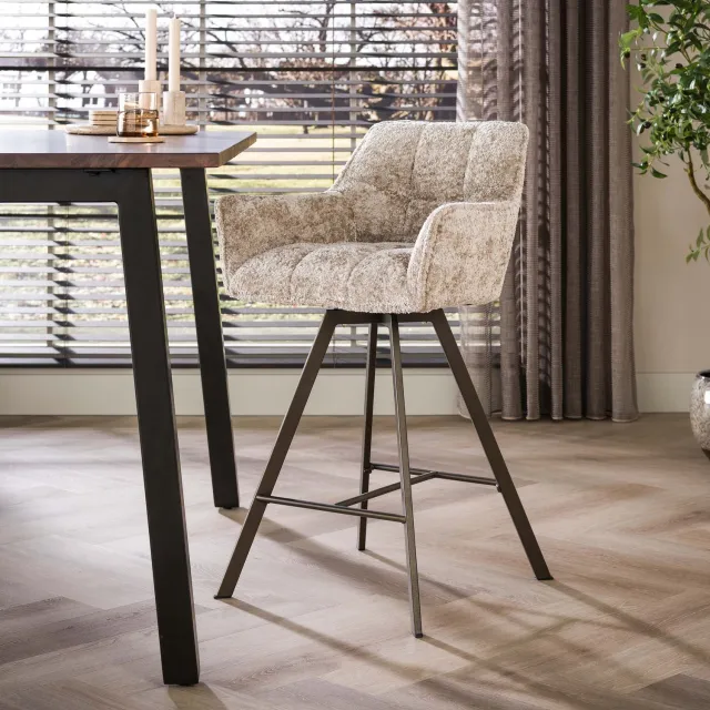 Hoyz Collection Barstoel Rova - Beige - 52x56x95 cm - Set van 2