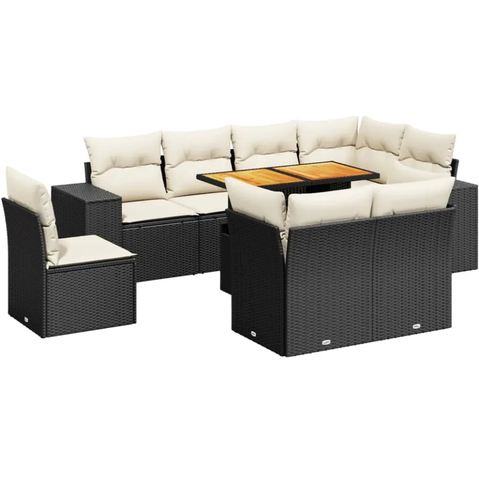 vidaXL 9-delige Loungeset met kussens poly rattan zwart