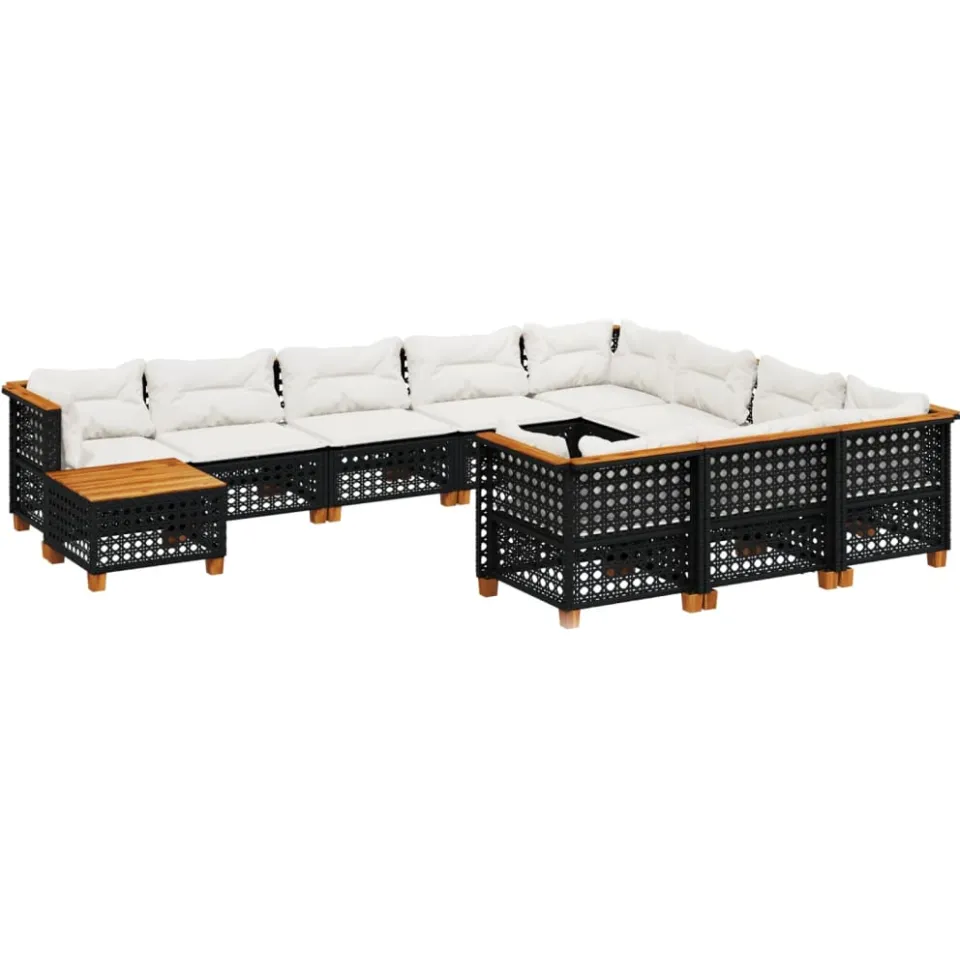 vidaXL 11-delige Loungeset met kussens poly rattan zwart