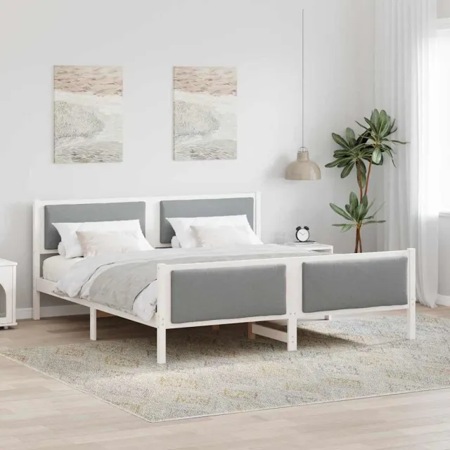 vidaXL Bedframe met hoofdeinde Lichtgrijs 180 x 200 cm Stof Wit