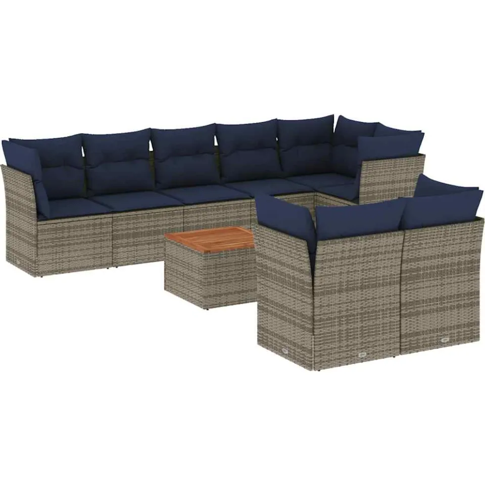 vidaXL 9-delige Loungeset met kussens poly rattan grijs, foto 3