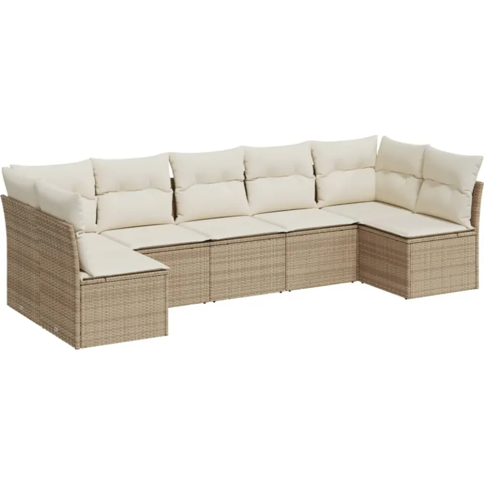 vidaXL 7-delige Loungeset met kussens poly rattan beige, foto 3
