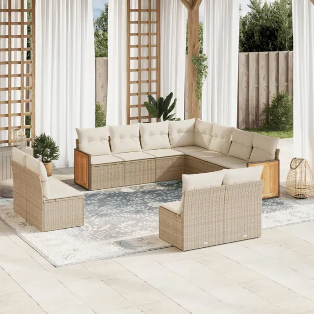 vidaXL 11-delige Tuinset met kussens poly rattan beige, foto 2