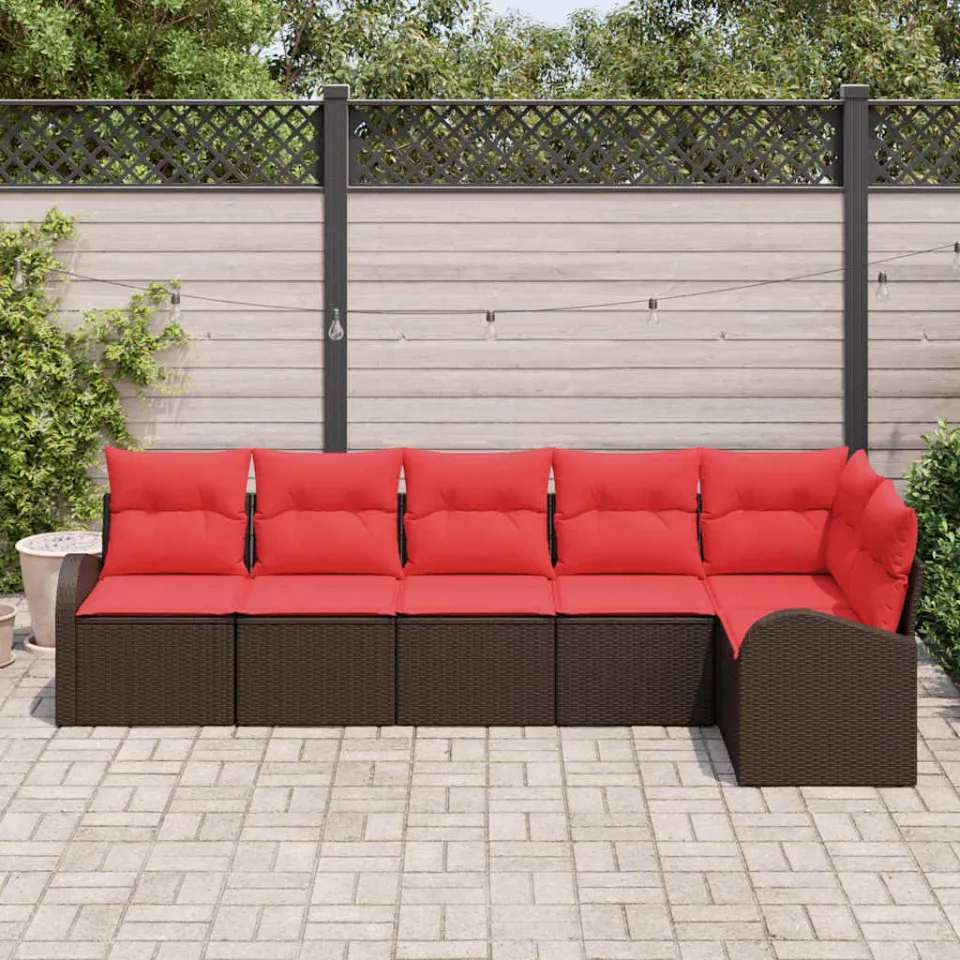 vidaXL Tuinbankenset 6 st Bruin en Rood poly rattan, foto 3