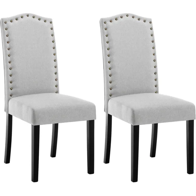 Klarven Eetkamerstoelen Linnen lichtgrijs - Eetkamerstoelen Set van 2 - Dining Chair - Massief Houten Frame - Hoge Rugleuning met Nek- en Rugsteun - Draagvermogen 150 kg - B47xd63xh103cm
