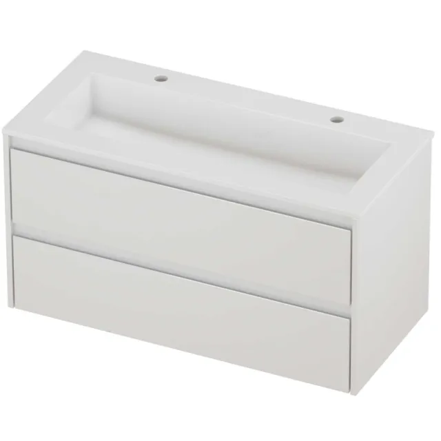 Proline Aristo Badmeubelset Polystone Elegant 2 Gaten 100x46x54 cm Glans Wit Glans Wit