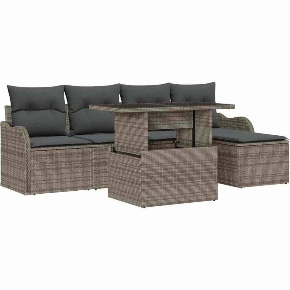 vidaXL Tuinbankenset 6 st Grijs [Synthetisch]: Polyrattan