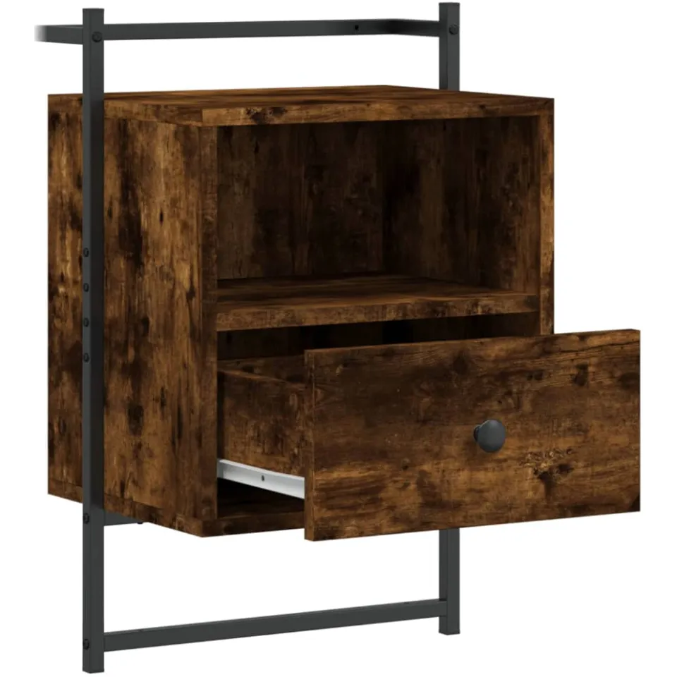 vidaXL Nachtkastje wandgemonteerd 40x30x61 cm hout gerookt eikenkleur Bruin