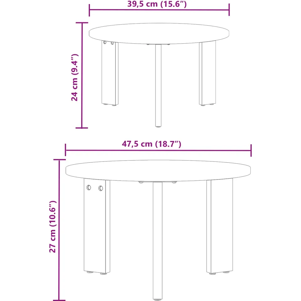 vidaXL Salontafel 2 st Naturel 47,5 x 47,5 x 27 cm Massief grenenhout, foto 2