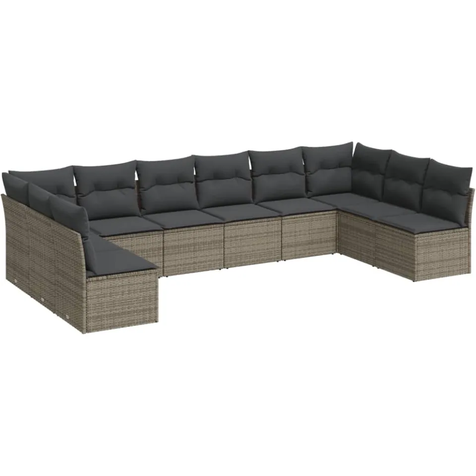 vidaXL 10-delige Loungeset met kussens poly rattan grijs, foto 3