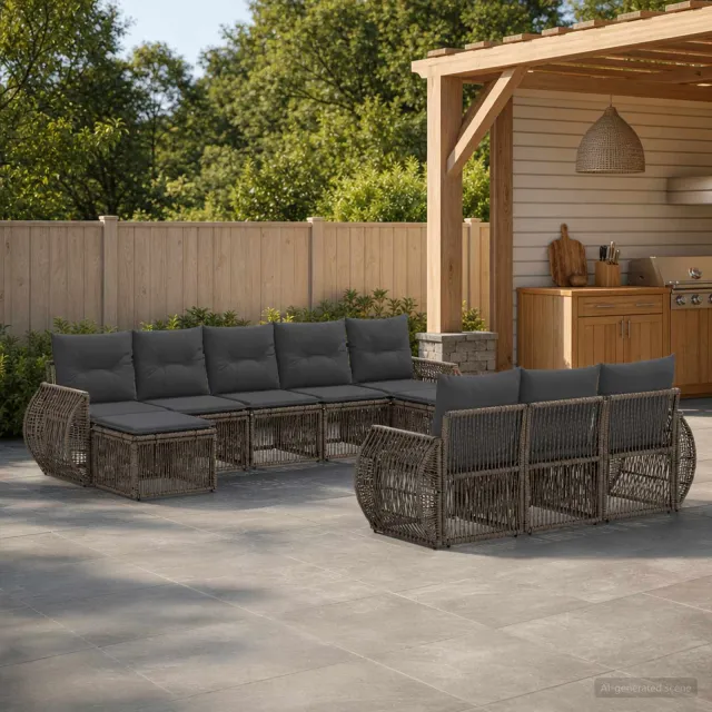 vidaXL Tuinbankenset 10 st 10-zits Grijs en Donkergrijs poly rattan, foto 2