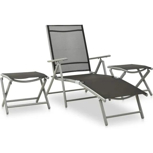 vidaXL 3-delige Loungeset textileen en aluminium zilverkleurig Zwart