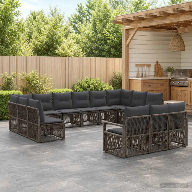 vidaXL Tuinbankenset 13 st 13-zits Grijs poly rattan, foto 2