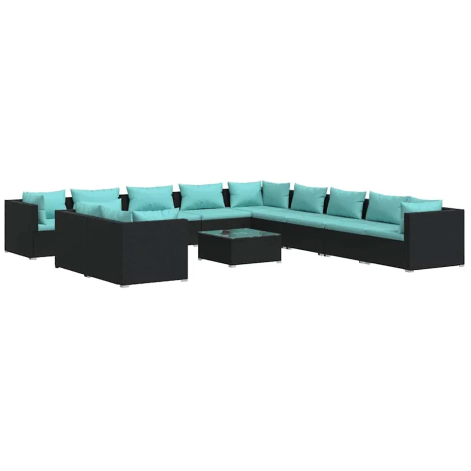 vidaXL 12-delige Loungeset met kussens poly rattan zwart