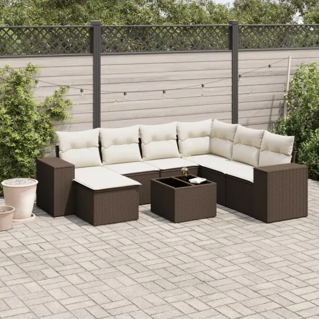 vidaXL 8-delige Loungeset met kussens poly rattan bruin, foto 2