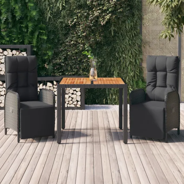 vidaXL 3-delige Tuinset met kussens poly rattan zwart, foto 2