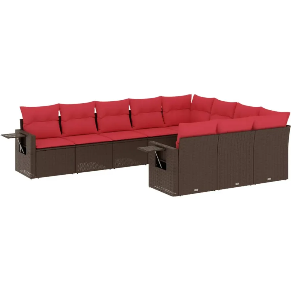 vidaXL 10-delige tuinbankset met kussens, bruin polyrotan, foto 3
