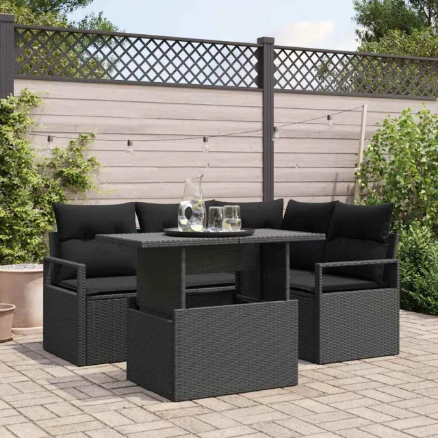 vidaXL Tuin Sofa Set 5 st Zwart Poly riet, foto 2
