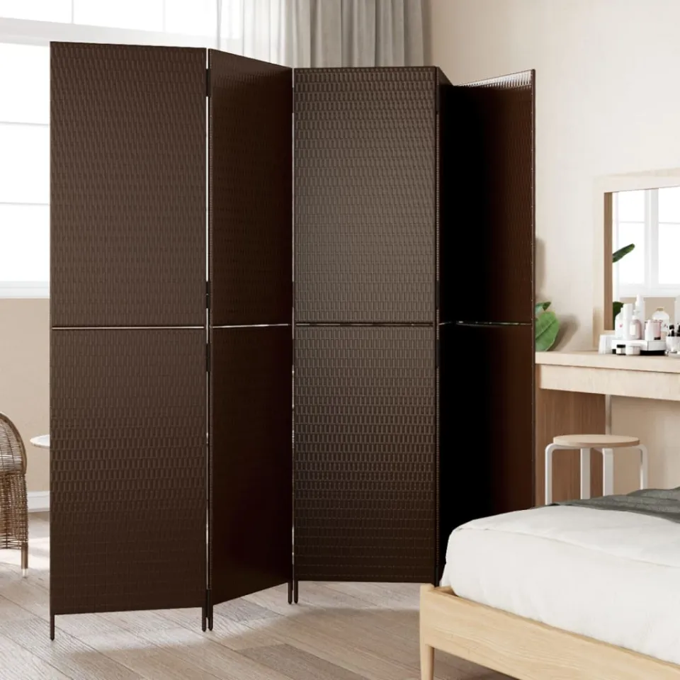 vidaXL Kamerscherm 5 panelen poly rattan bruin, foto 4