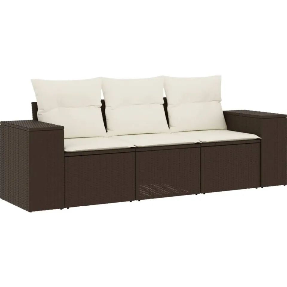 vidaXL 3-delige Loungeset met kussens poly rattan bruin, foto 3