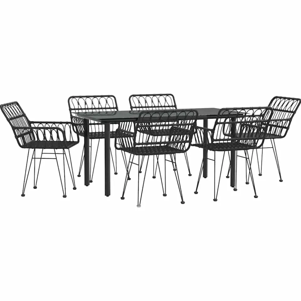 vidaXL 7-delige Tuinset poly rattan zwart