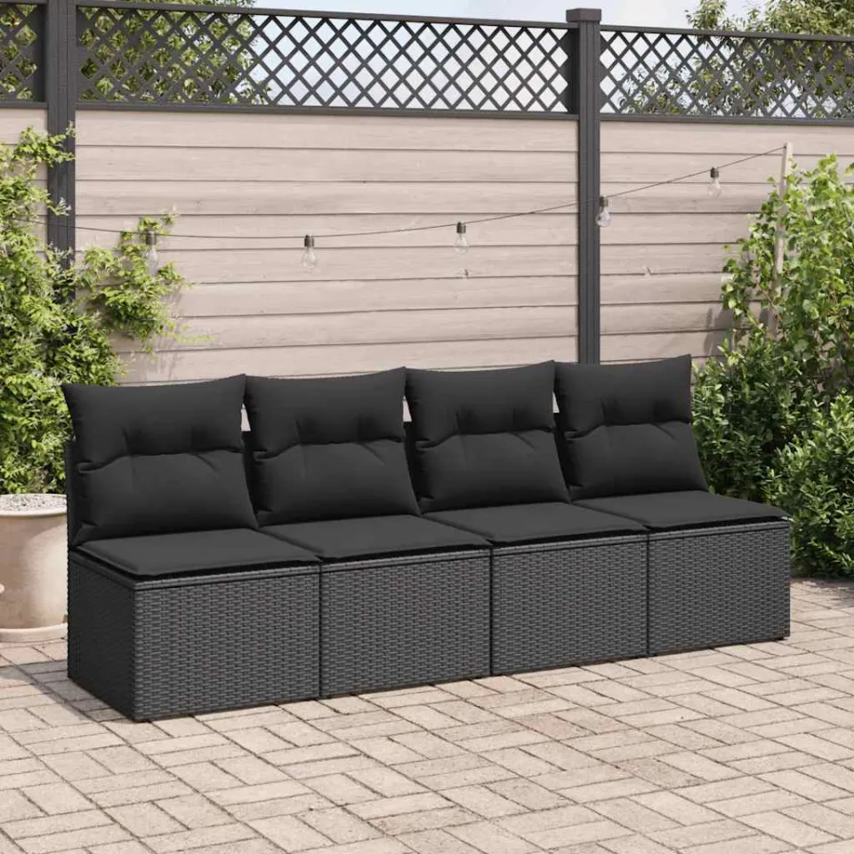 vidaXL 2-delige Loungeset met kussens poly rattan acacia zwart