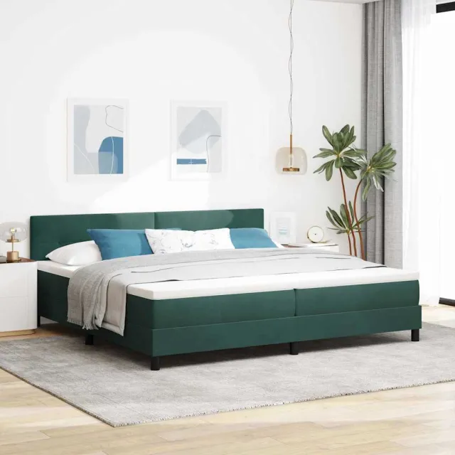 vidaXL LED Box Spring Bed Donkergroen 200 x 200 cm Fluweel