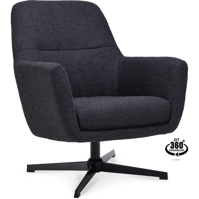 Icon Living Fauteuil Espen - Stof Alpine Onyx - Draaivoet Zwart