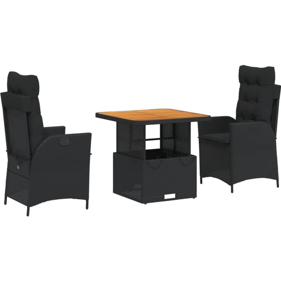 vidaXL 3-delige Tuinset met kussens poly rattan zwart, foto 3