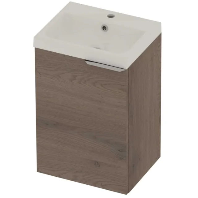 Basic-Line Pretty 36 Badmeubelset Polystone 1 Kraangat Voor Grepen 45x36x70 cm Dusk Oak Glans Wit