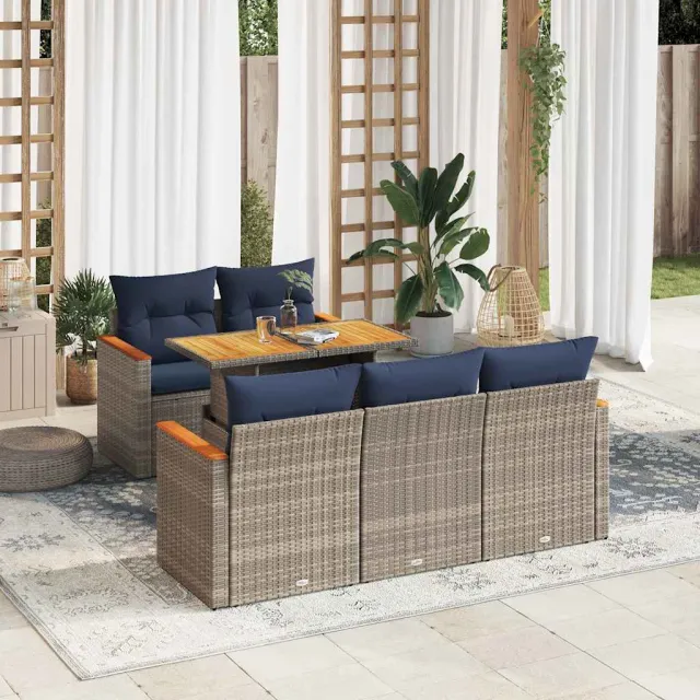 vidaXL 7-delige Loungeset met kussens poly rattan acacia grijs, foto 2