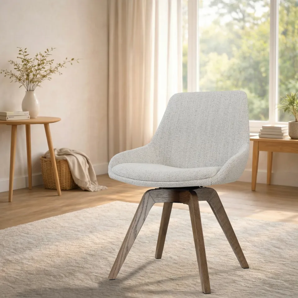 Nolon Noor-Isa draaibare eetkamerstoel beige gemêleerd - walnoot houten onderstel, foto 3