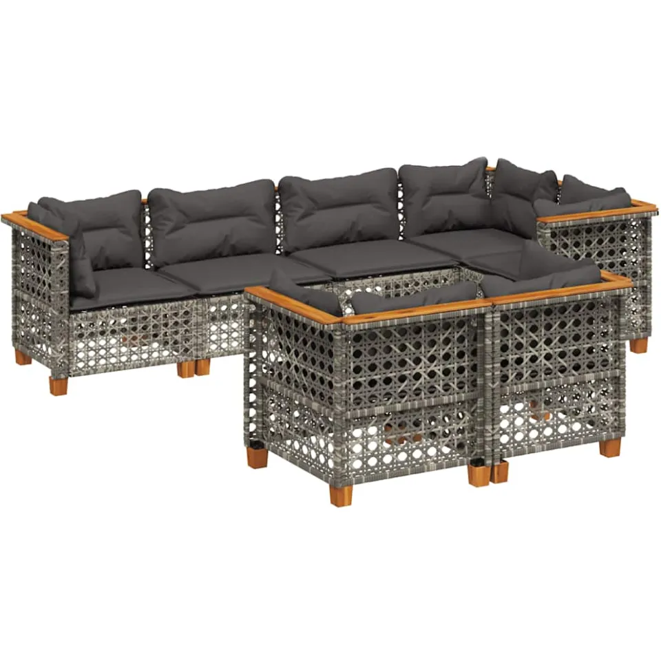 vidaXL 7-delige Loungeset met kussens poly rattan grijs, foto 3